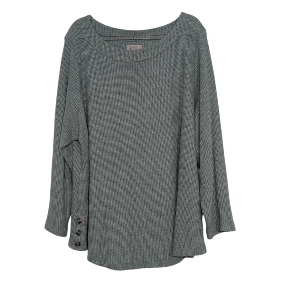 Croft & Barrow Waffle Knit Sweater Womens Plus Size 2X  Blue Button Detail Tunic